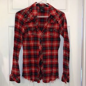 Buckle Daytrip long sleeve button down shirt. Blue and red plaid